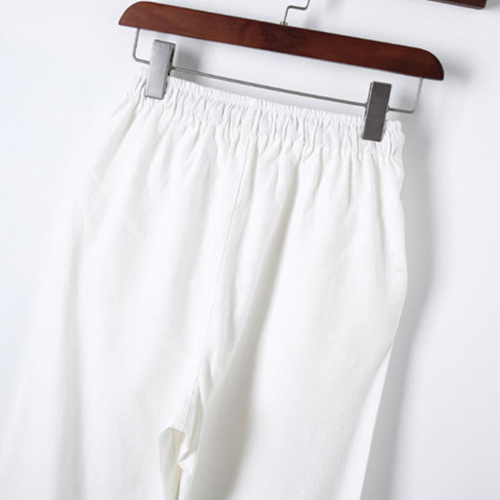 Buddha Stones 2Pcs Solid Color Men's Frog-Button Long Sleeve Cotton Shirt Pants Set With Pockets - image 18