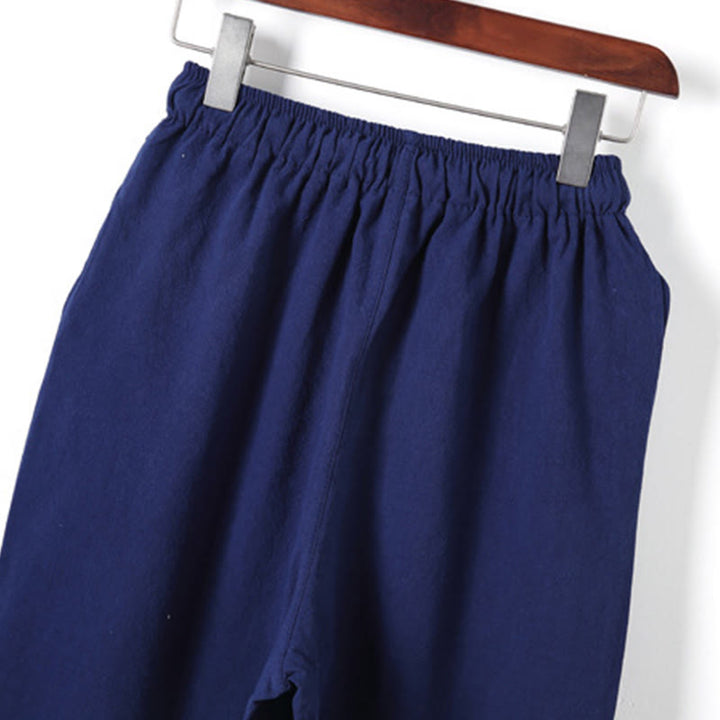 Buddha Stones 2Pcs Solid Color Men's Frog-Button Long Sleeve Cotton Shirt Pants Set With Pockets - image 26