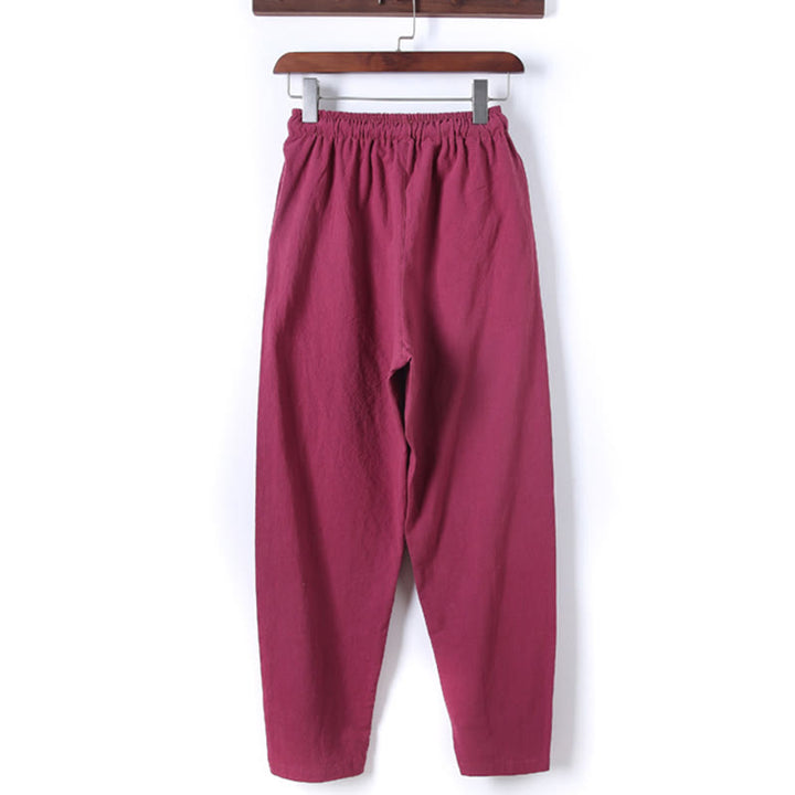 Buddha Stones 2Pcs Solid Color Men's Frog-Button Long Sleeve Cotton Shirt Pants Set With Pockets - image 35