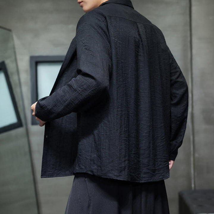 Buddha Stones Spring Men's Solid Color Buttons Design Long Sleeve Shirt - image 4