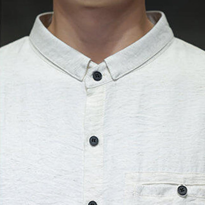 Buddha Stones Spring Men's Solid Color Buttons Design Long Sleeve Shirt - image 15