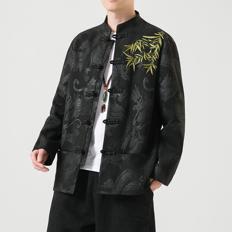 Buddha Stones Bamboo Dragon Frog-Button Desgin Long Sleeve Men's Jacket - Black - US/UK/AU46，EU56 (5XL) - image 0