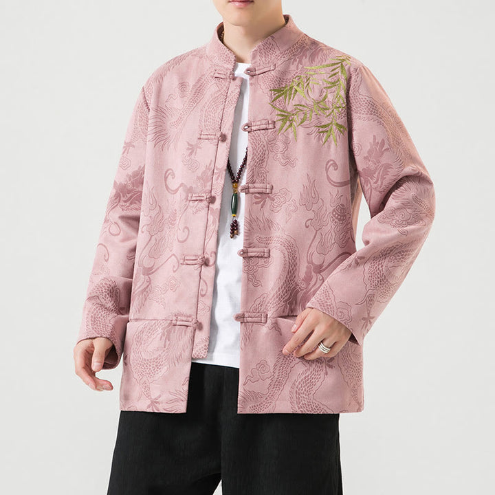 Buddha Stones Bamboo Dragon Frog-Button Desgin Long Sleeve Men's Jacket - LightPink - US/UK/AU46，EU56 (5XL) - image 33