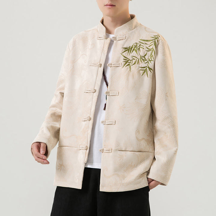 Buddha Stones Bamboo Dragon Frog-Button Desgin Long Sleeve Men's Jacket - Cornsilk - US/UK/AU46，EU56 (5XL) - image 24