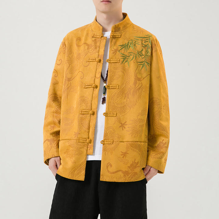 Buddha Stones Bamboo Dragon Frog-Button Desgin Long Sleeve Men's Jacket - Gold - US/UK/AU46，EU56 (5XL) - image 10