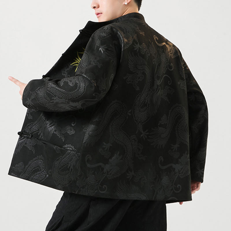 Buddha Stones Bamboo Dragon Frog-Button Desgin Long Sleeve Men's Jacket - image 4