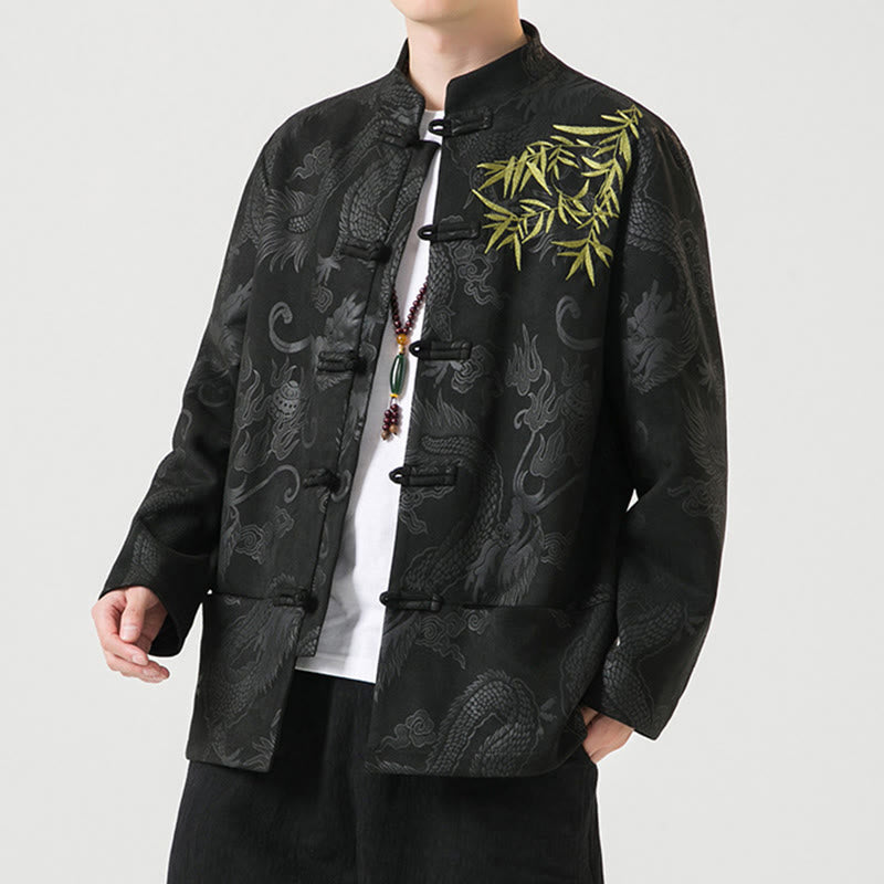 Buddha Stones Bamboo Dragon Frog-Button Desgin Long Sleeve Men's Jacket - image 5