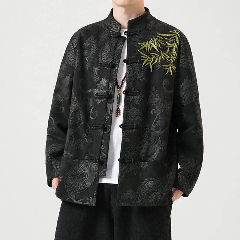 Buddha Stones Bamboo Dragon Frog-Button Desgin Long Sleeve Men's Jacket - image 2