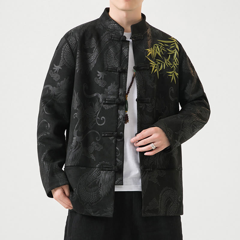 Buddha Stones Bamboo Dragon Frog-Button Desgin Long Sleeve Men's Jacket - image 1