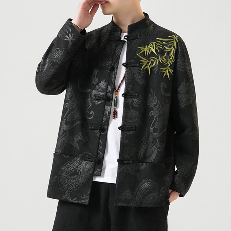 Buddha Stones Bamboo Dragon Frog-Button Desgin Long Sleeve Men's Jacket - image 3