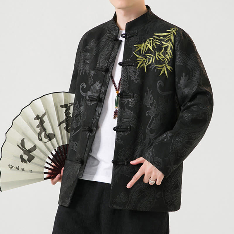 Buddha Stones Bamboo Dragon Frog-Button Desgin Long Sleeve Men's Jacket - image 9