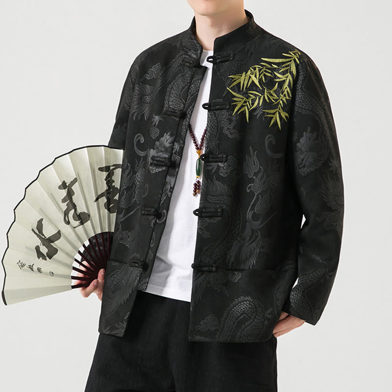 Buddha Stones Bamboo Dragon Frog-Button Desgin Long Sleeve Men's Jacket - image 6