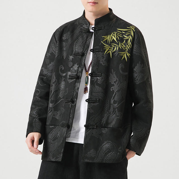 Buddha Stones Bamboo Dragon Frog-Button Desgin Long Sleeve Men's Jacket - image 8