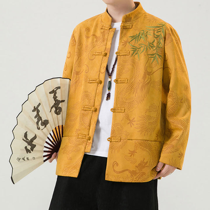 Buddha Stones Bamboo Dragon Frog-Button Desgin Long Sleeve Men's Jacket - image 12