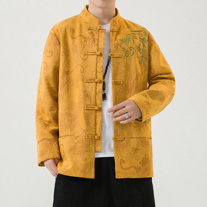 Buddha Stones Bamboo Dragon Frog-Button Desgin Long Sleeve Men's Jacket - image 11