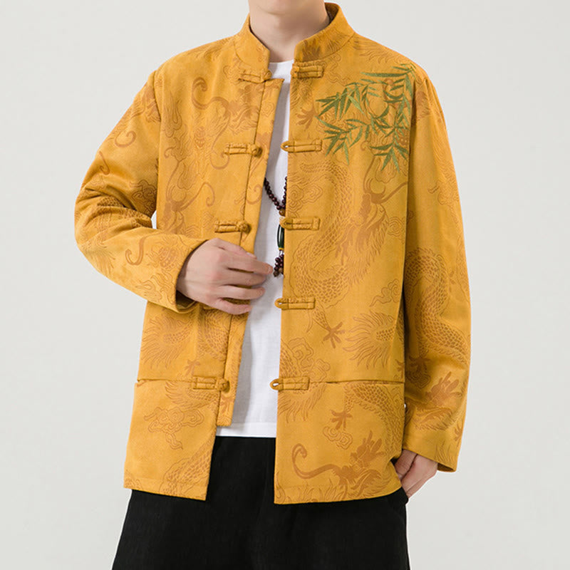 Buddha Stones Bamboo Dragon Frog-Button Desgin Long Sleeve Men's Jacket - image 17