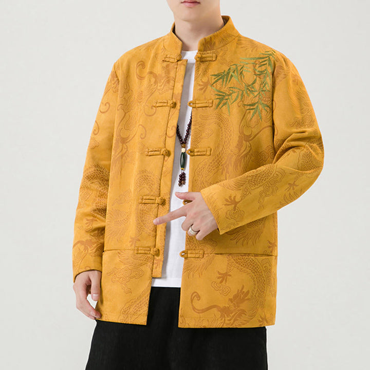 Buddha Stones Bamboo Dragon Frog-Button Desgin Long Sleeve Men's Jacket - image 16