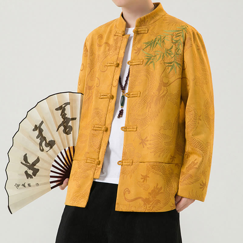 Buddha Stones Bamboo Dragon Frog-Button Desgin Long Sleeve Men's Jacket - image 15