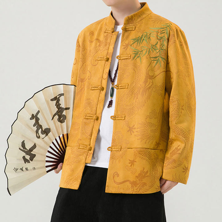 Buddha Stones Bamboo Dragon Frog-Button Desgin Long Sleeve Men's Jacket - image 15