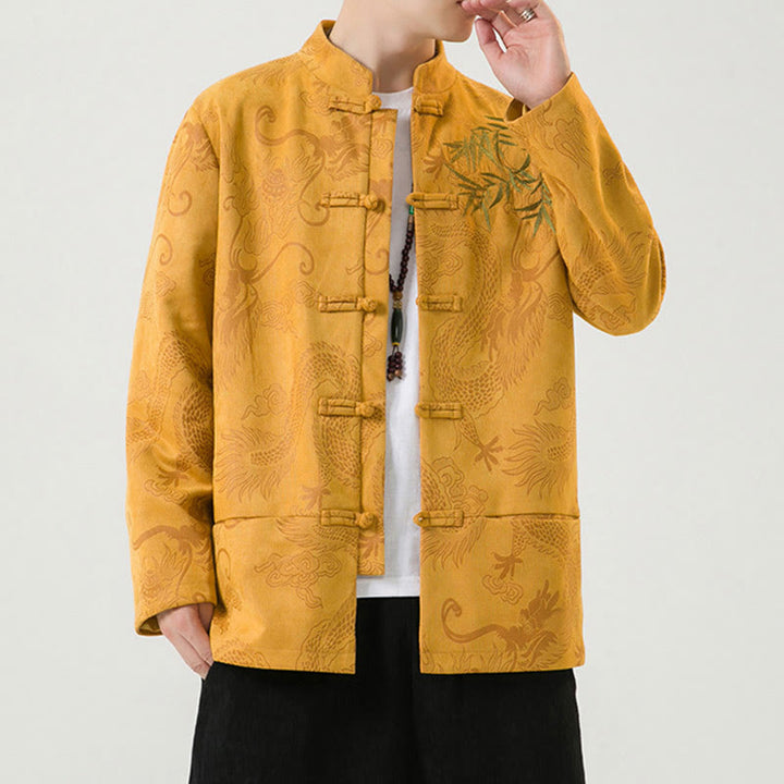 Buddha Stones Bamboo Dragon Frog-Button Desgin Long Sleeve Men's Jacket - image 19