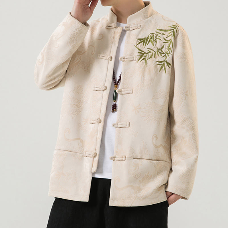 Buddha Stones Bamboo Dragon Frog-Button Desgin Long Sleeve Men's Jacket - image 26