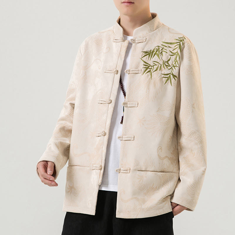 Buddha Stones Bamboo Dragon Frog-Button Desgin Long Sleeve Men's Jacket - image 27