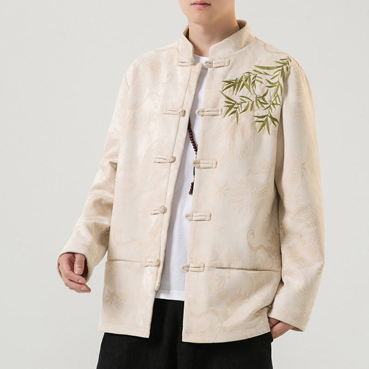 Buddha Stones Bamboo Dragon Frog-Button Desgin Long Sleeve Men's Jacket - image 27