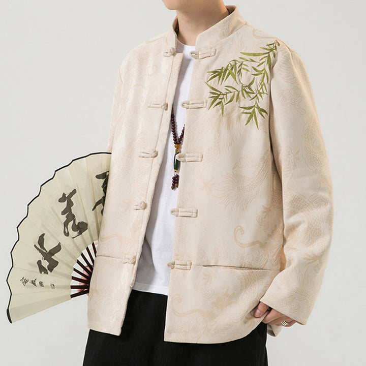 Buddha Stones Bamboo Dragon Frog-Button Desgin Long Sleeve Men's Jacket - image 31