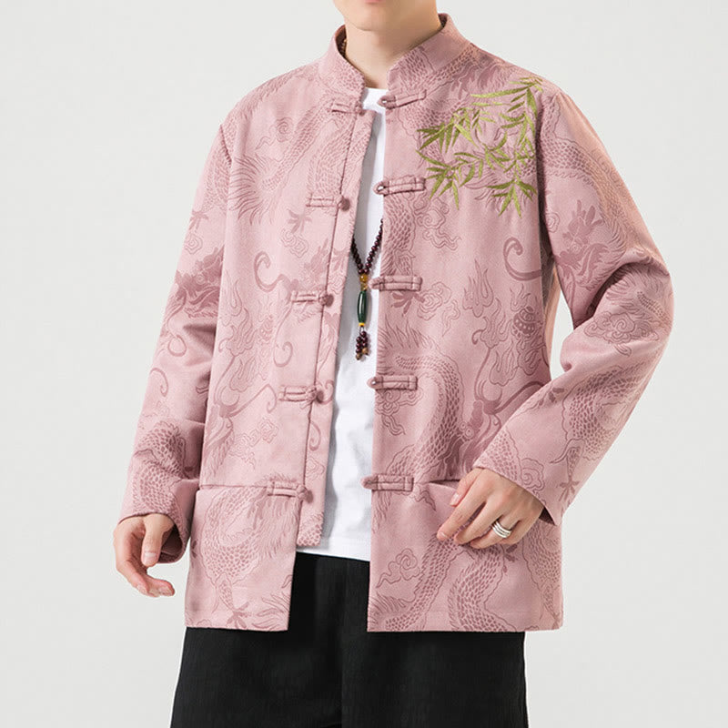 Buddha Stones Bamboo Dragon Frog-Button Desgin Long Sleeve Men's Jacket - image 39