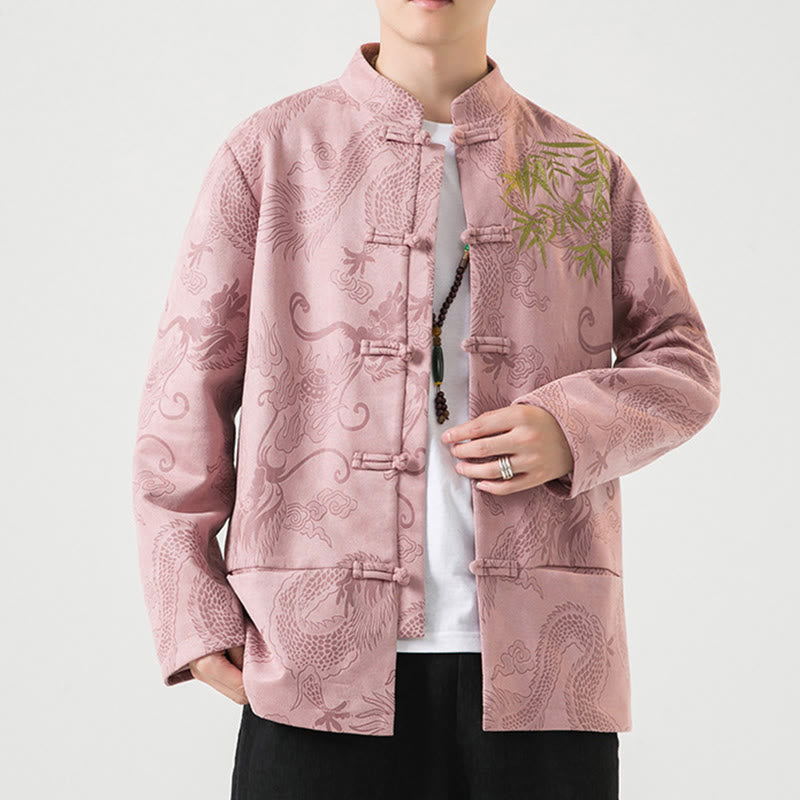 Buddha Stones Bamboo Dragon Frog-Button Desgin Long Sleeve Men's Jacket - image 35
