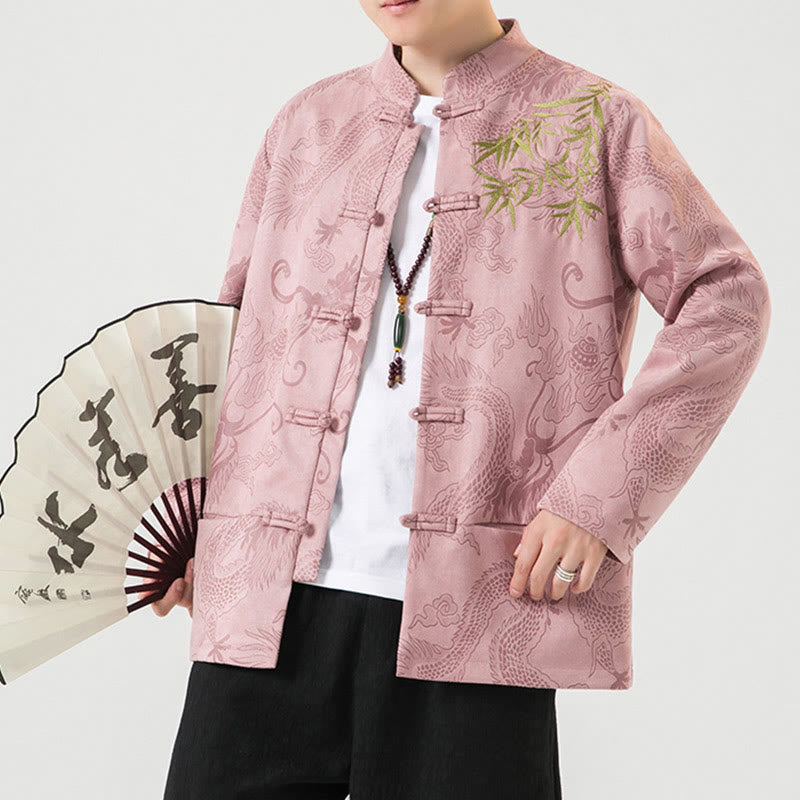 Buddha Stones Bamboo Dragon Frog-Button Desgin Long Sleeve Men's Jacket - image 40