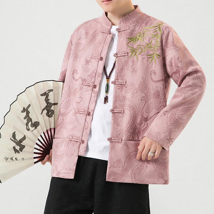 Buddha Stones Bamboo Dragon Frog-Button Desgin Long Sleeve Men's Jacket - image 40