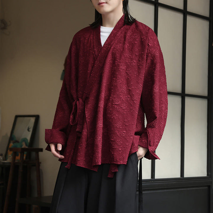 Buddha Stones Spring V-Neck Floral Men's Lace-up Design Long Sleeve Shirt - image 9