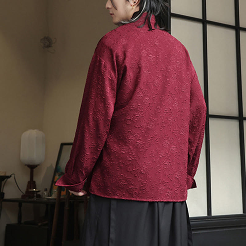 Buddha Stones Spring V-Neck Floral Men's Lace-up Design Long Sleeve Shirt - image 10