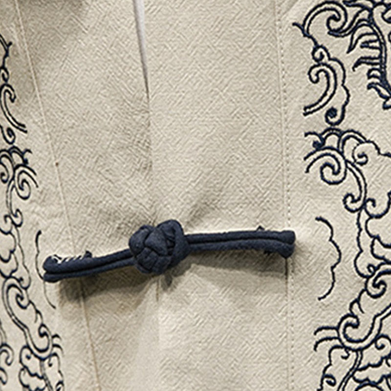 Buddha Stones Solid Auspicious Clouds Open Front Long Sleeve Jacket Men's Cotton Kimono - image 6