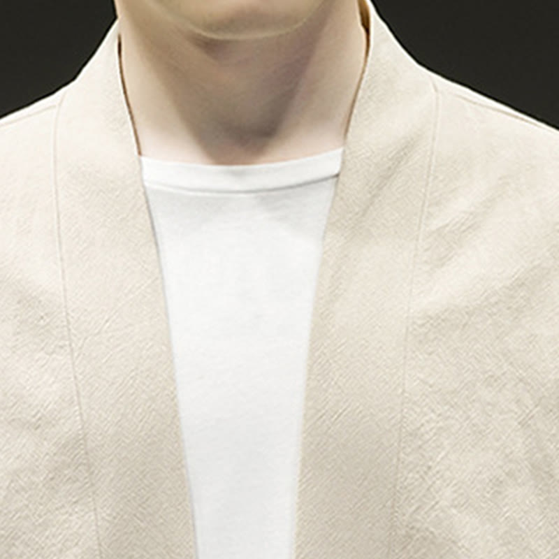 Buddha Stones Solid Auspicious Clouds Open Front Long Sleeve Jacket Men's Cotton Kimono - image 4