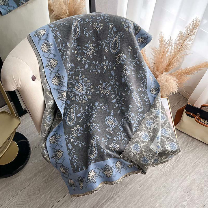 Buddha Stones Thickened Winter Paisley Flowers Vines Pattern Soft Scarf Shawl - DarkGray - 185x65cm - image 6