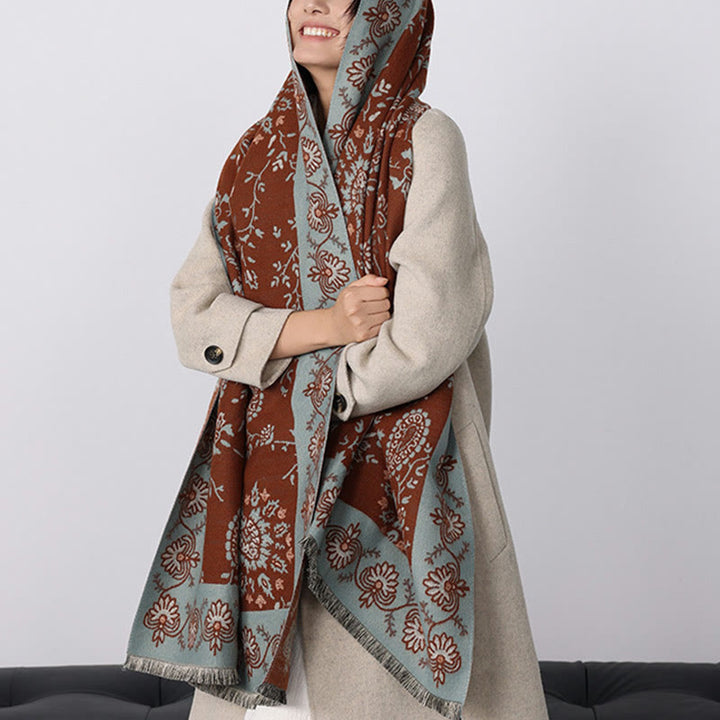 Buddha Stones Thickened Winter Paisley Flowers Vines Pattern Soft Scarf Shawl - image 5