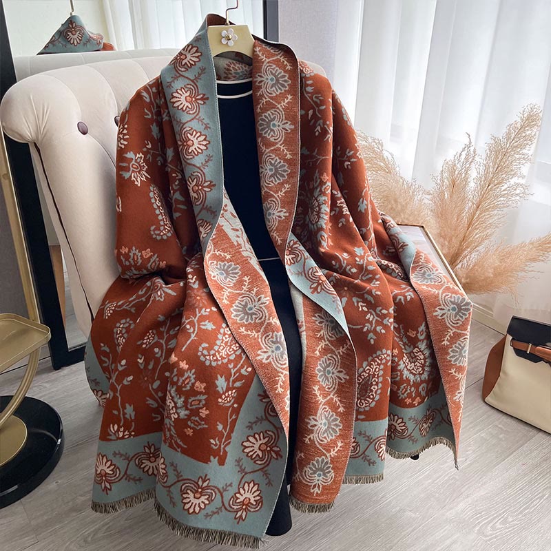 Buddha Stones Thickened Winter Paisley Flowers Vines Pattern Soft Scarf Shawl - image 2