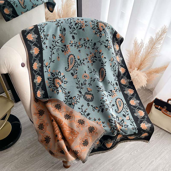 Buddha Stones Thickened Winter Paisley Flowers Vines Pattern Soft Scarf Shawl - MediumAquamarine - 185x65cm - image 9