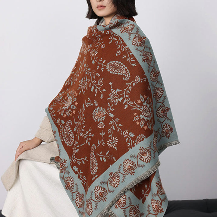 Buddha Stones Thickened Winter Paisley Flowers Vines Pattern Soft Scarf Shawl - Chocolate - 185x65cm - image 0