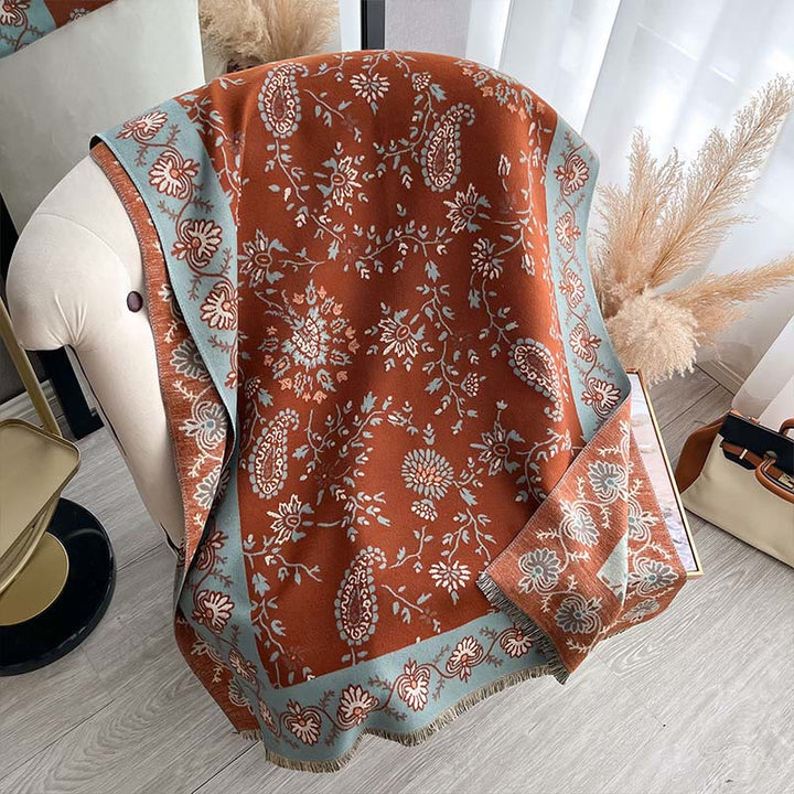 Buddha Stones Thickened Winter Paisley Flowers Vines Pattern Soft Scarf Shawl - image 1