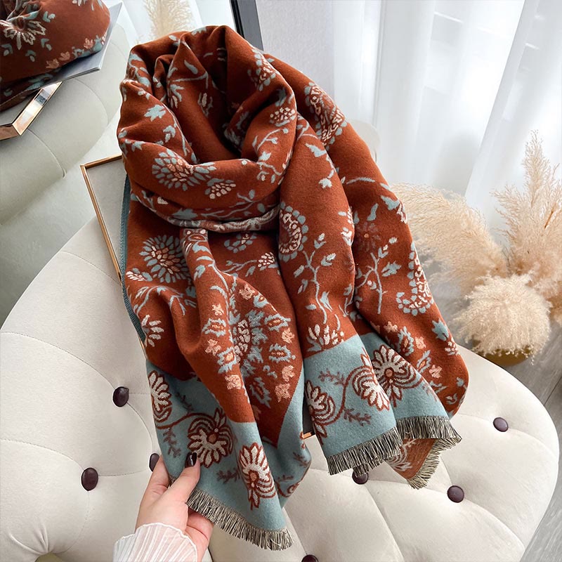 Buddha Stones Thickened Winter Paisley Flowers Vines Pattern Soft Scarf Shawl - image 3