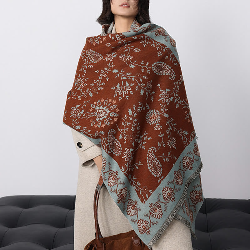 Buddha Stones Thickened Winter Paisley Flowers Vines Pattern Soft Scarf Shawl - image 4