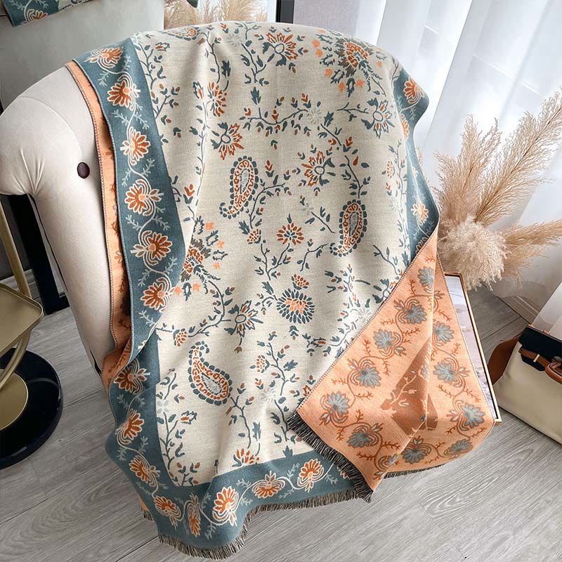 Buddha Stones Thickened Winter Paisley Flowers Vines Pattern Soft Scarf Shawl - Beige - 185x65cm - image 12
