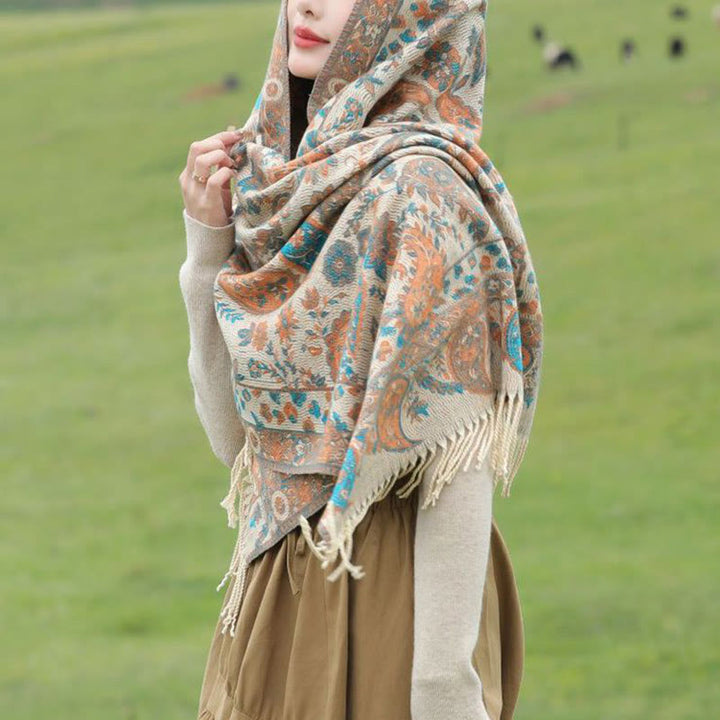 Buddha Stones Ethnic Embroidered Paisley Flowers Pattern Tassel Soft Scarf Shawl - image 13