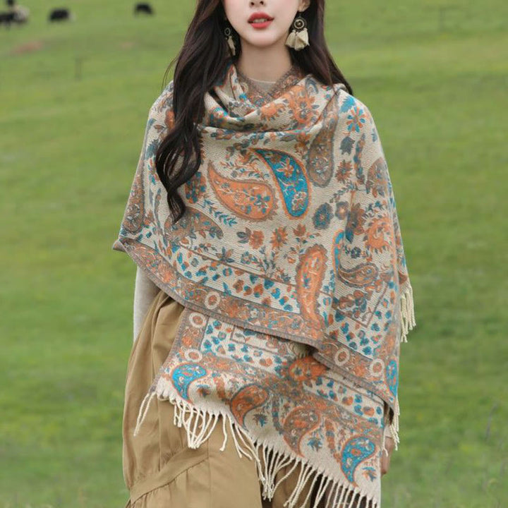 Buddha Stones Ethnic Embroidered Paisley Flowers Pattern Tassel Soft Scarf Shawl - image 10