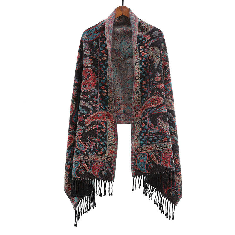 Buddha Stones Ethnic Embroidered Paisley Flowers Pattern Tassel Soft Scarf Shawl - image 1