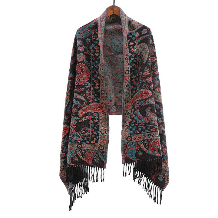 Buddha Stones Ethnic Embroidered Paisley Flowers Pattern Tassel Soft Scarf Shawl - image 1