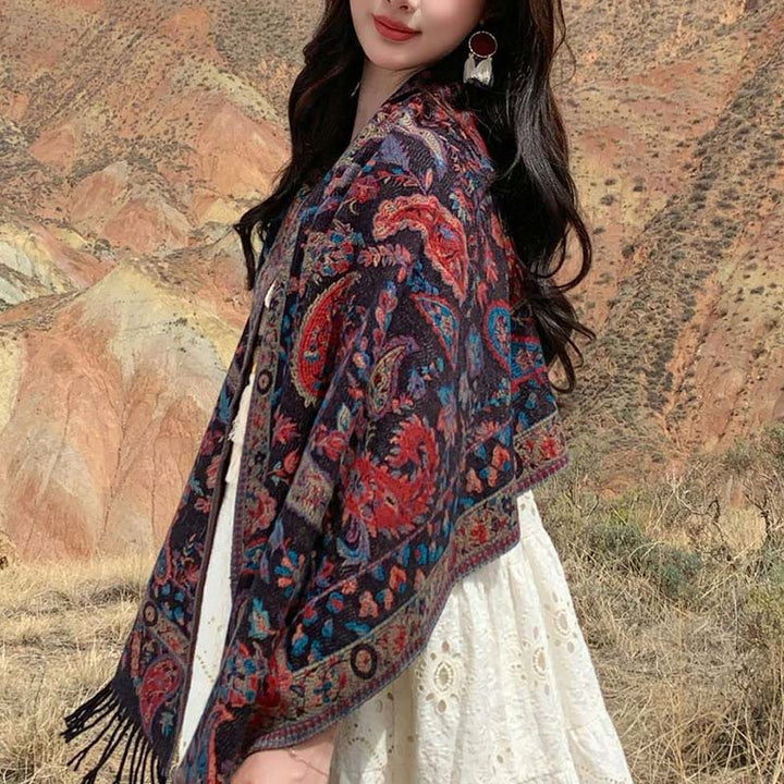 Buddha Stones Ethnic Embroidered Paisley Flowers Pattern Tassel Soft Scarf Shawl - image 3